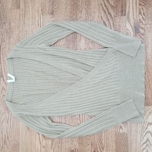 (M) Cafe Brand Shimmery Deep V Sweater Textured Knit Metallic Weave Holiday